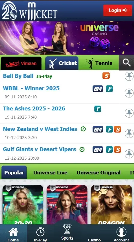 20Bet mobil app képernyőkép